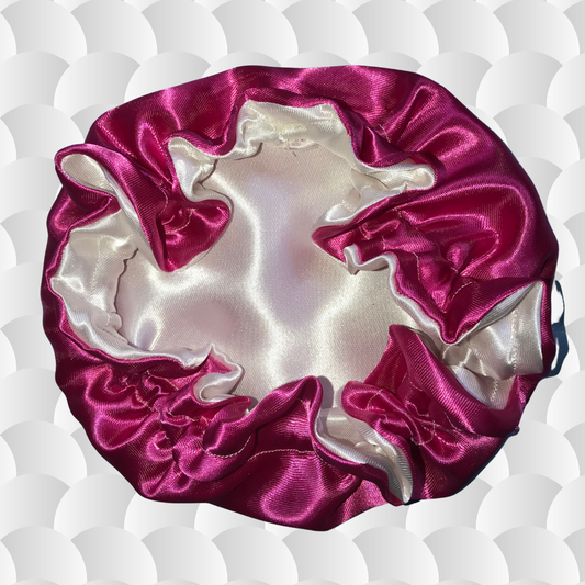 Pink on White Reversible Satin Bonnet