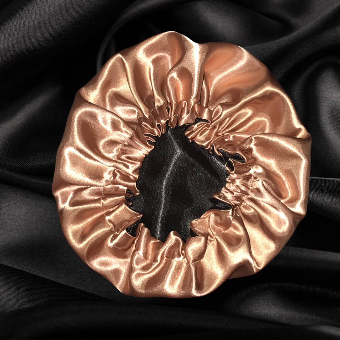 Bronze on Black Reversible Satin Bonnet