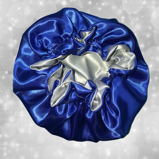 Royal Blue on Silver Reversible Satin Bonnet