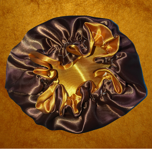 Gold on Brown Reversible Satin Bonnet