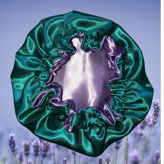 Teal on Lavender Reversible Satin Bonnet