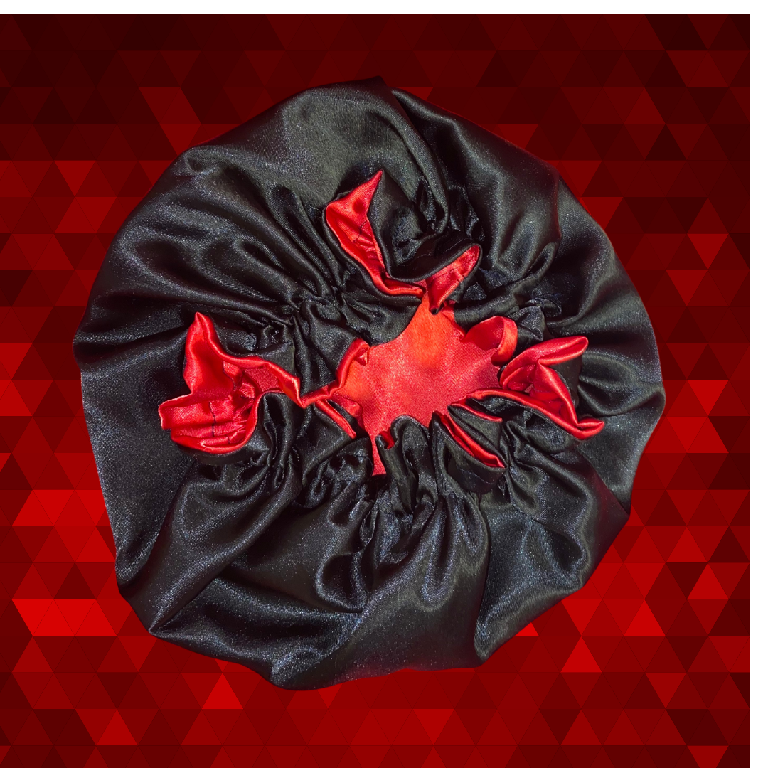 Red on Black Reversible Satin Bonnet